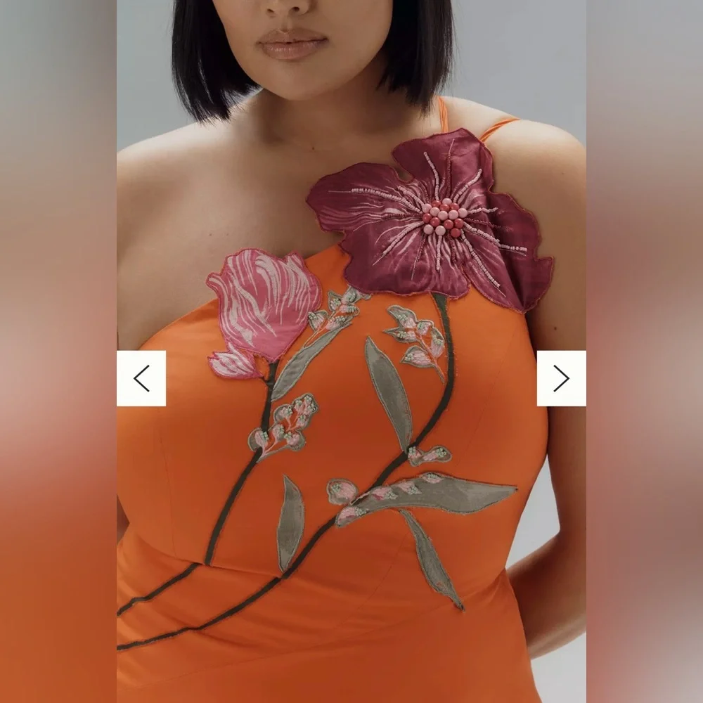 Yukiko Noritake x Anthropologie Asymmetric Floral Midi Dress in Orange - Picture 3 of 6